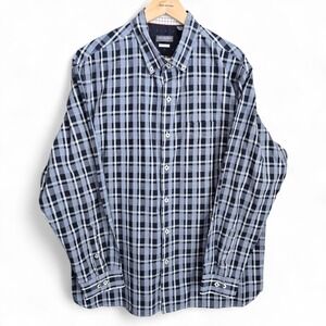 Van Heusen Dress Shirt Mens XL 17-17.5 Blue Plaid Button Down Classic Fit
